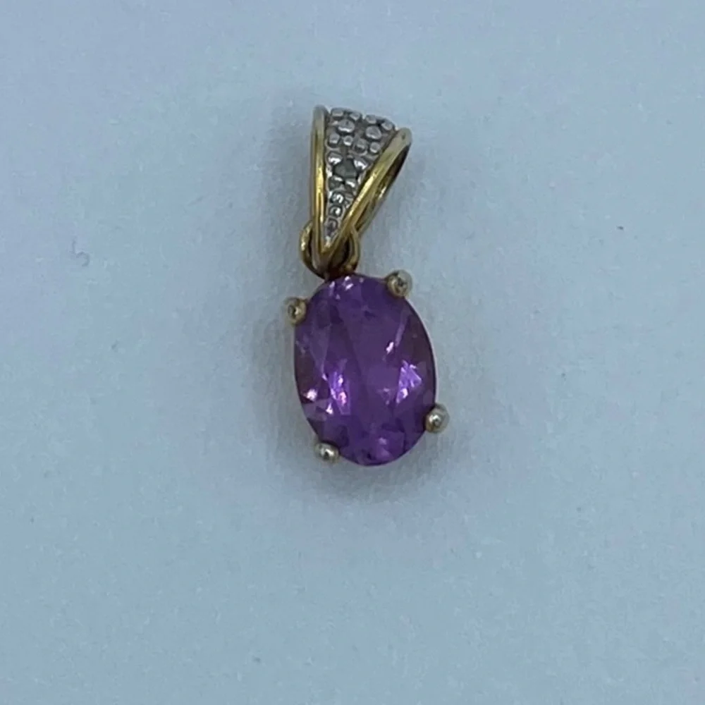 Sterling Silver 925 Gold wash pendant charm with purple CZ amethyst
