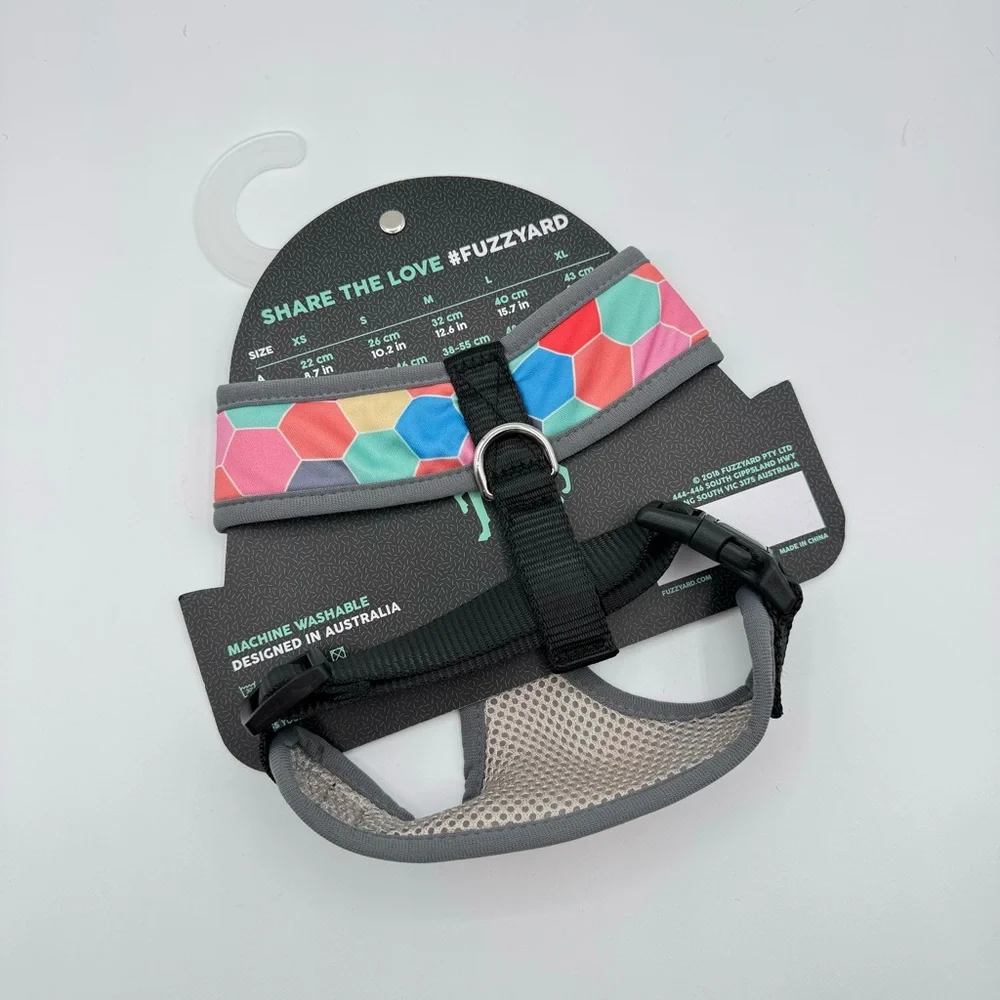 Fuzz Yard Grey Colorful Hexagon Print Adjustable Harness Dog’s Size Medium