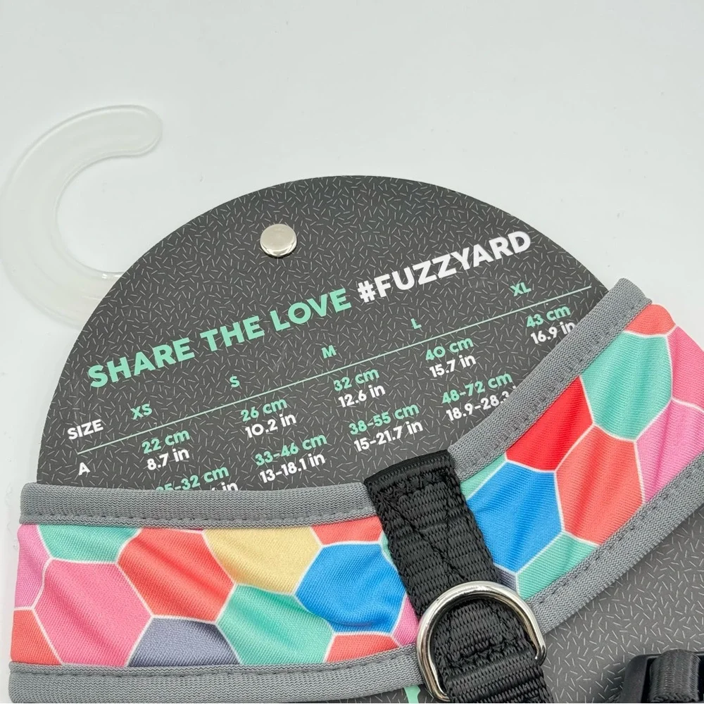 Fuzz Yard Grey Colorful Hexagon Print Adjustable Harness Dog’s Size Medium
