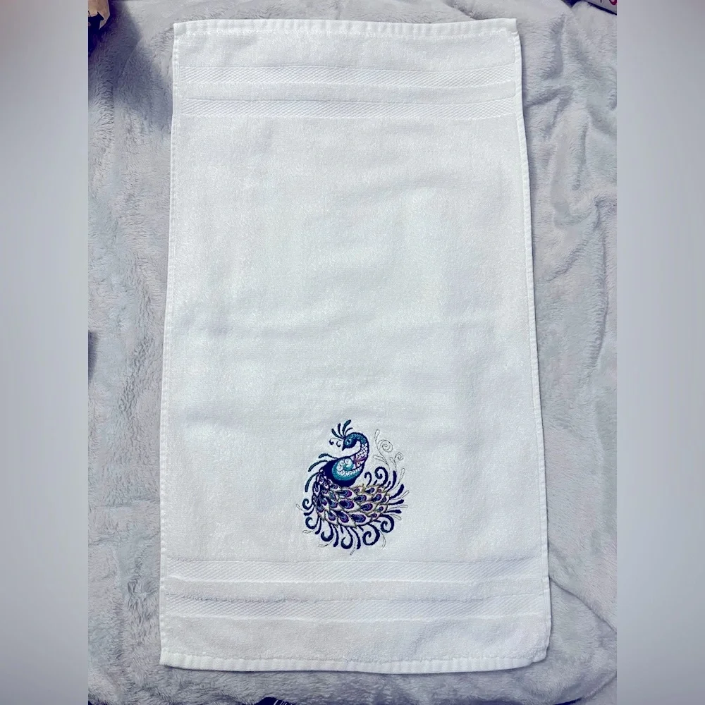 Peacock embroidered hand towel