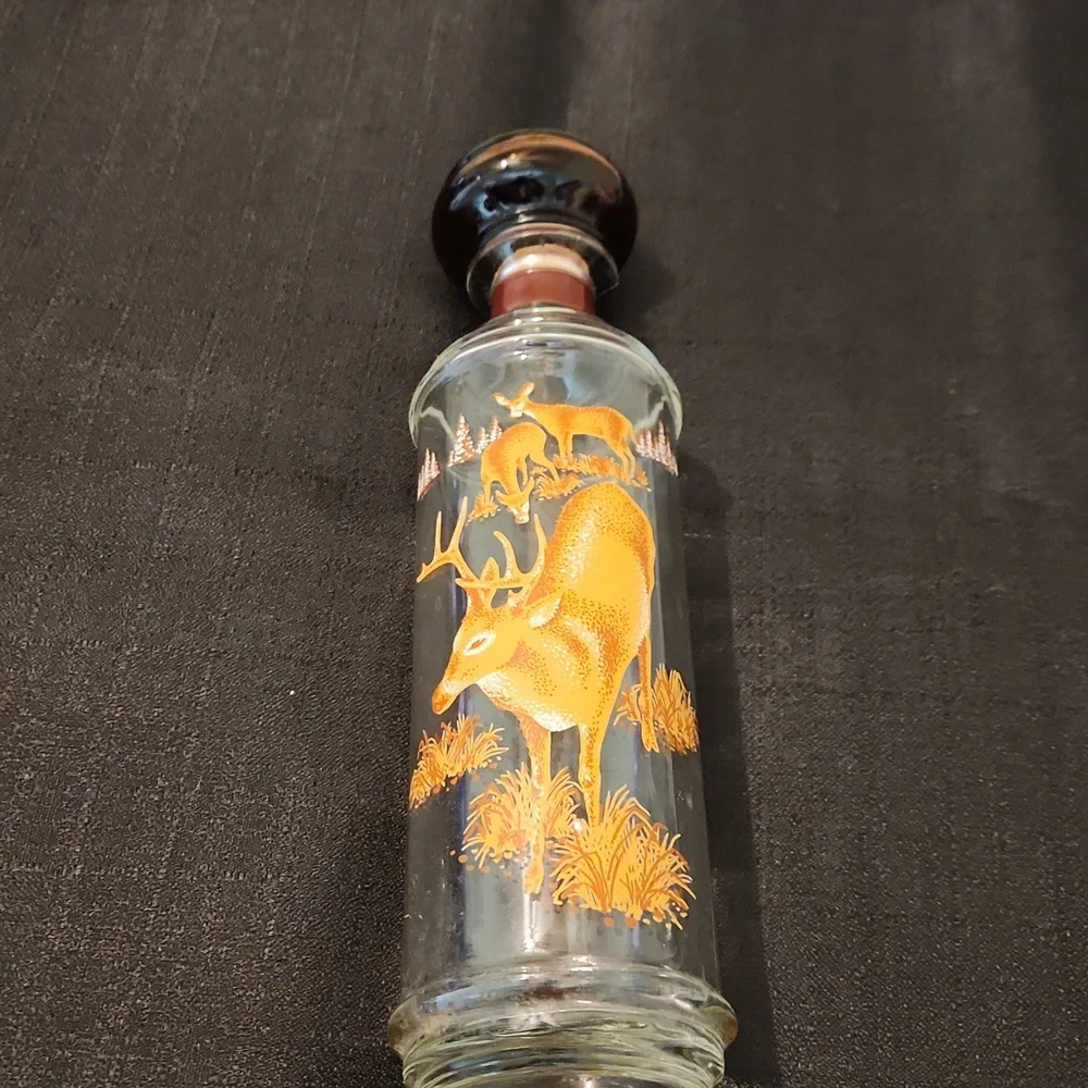 1967 CABIN STILL BACK DEER DESIGN WHISKEY BOTTLE -DECANTER.