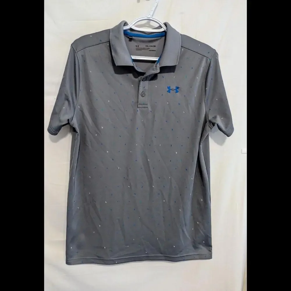 Boys Collared Under Armour Gray Shirt/ Speckled/Logo/YXL/Comfortable