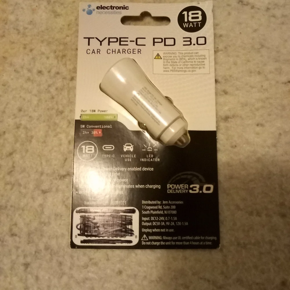 Electric Necessities 10 Watt Type-C PD 3.0 Car Charger Never opened