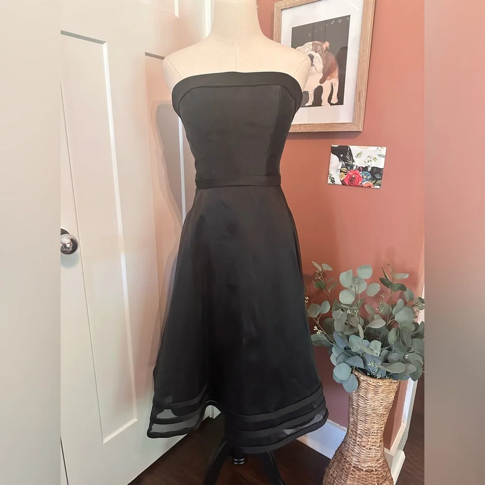 Vintage Mori Lee by Madeline Gardner black strapless sheer zipper 3/4 dress