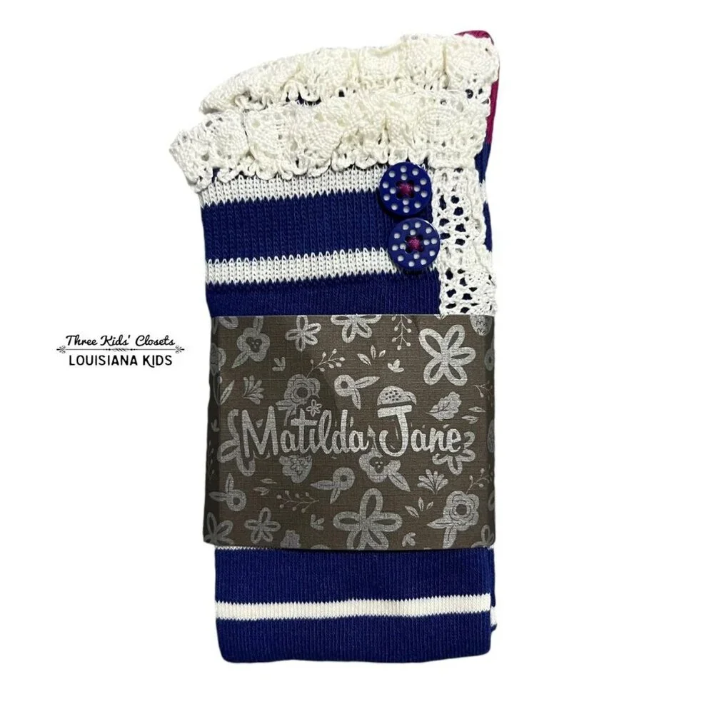 NEW Matilda Jane Sz L Perfectly Paired Blue Lace Knee Socks