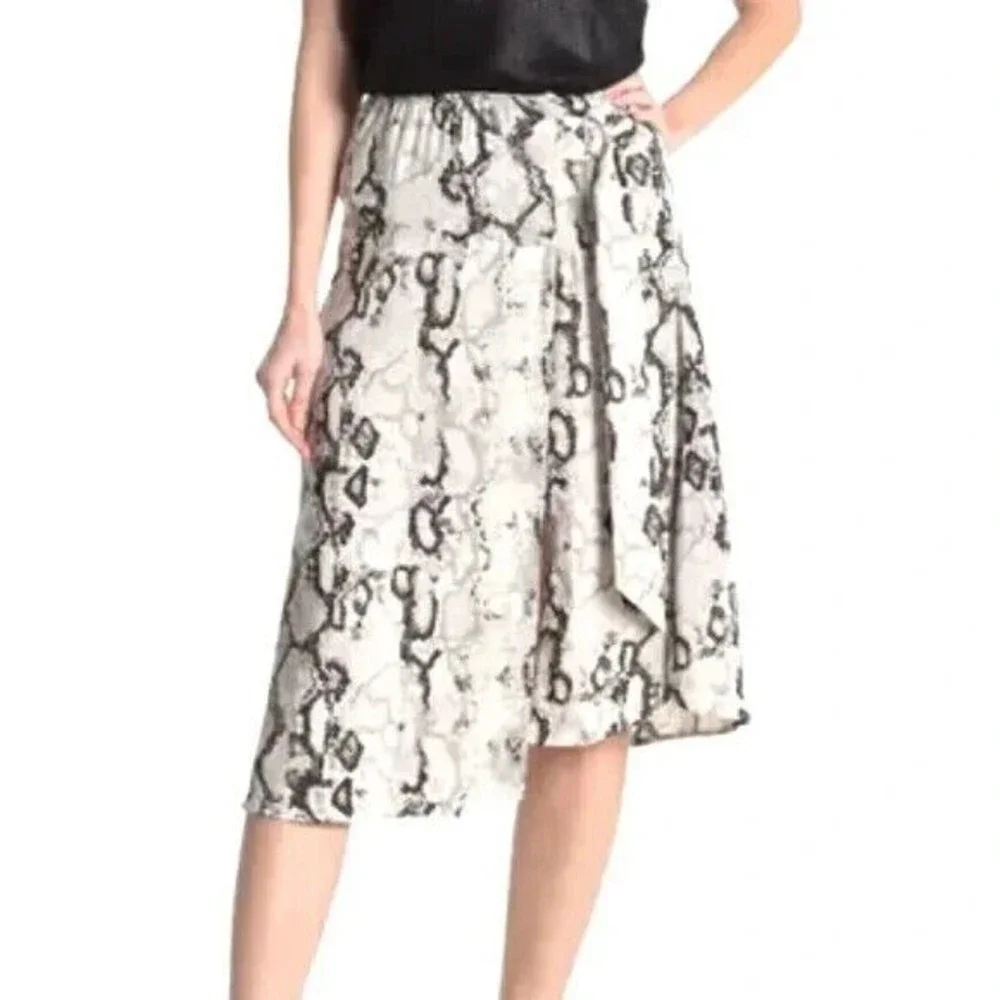 Laundry By Shelli Segal D Ring Midi Skirt Grey Printed Raven Python Small
