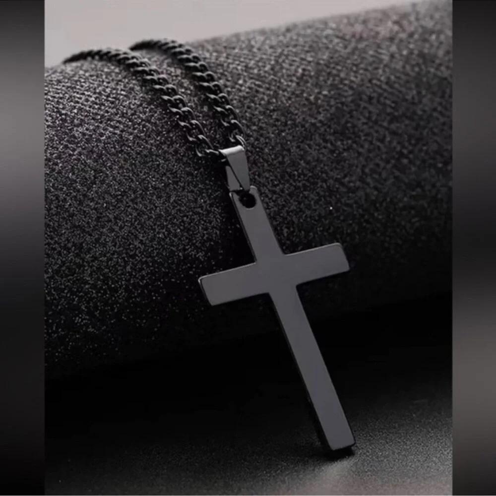 Men Black Cross Charm Necklace