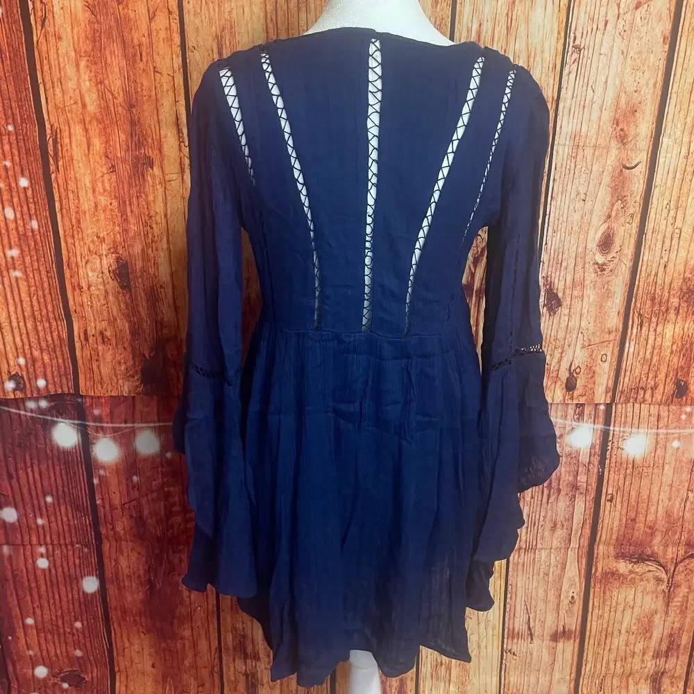 Free People Romeo mini dress navy blue size XS extra small boho romantic EUC