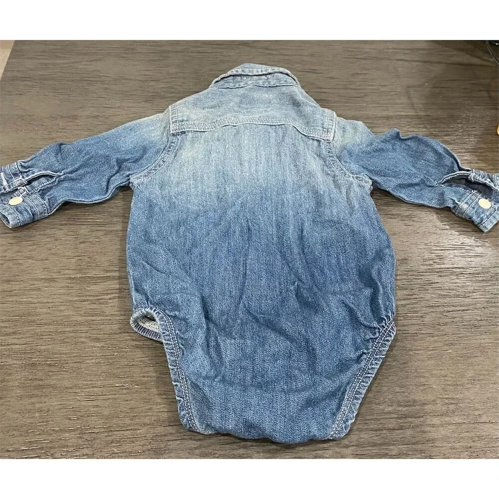 OshKosh B'gosh Baby Boy Denim Long Sleeve Onesie 6m Blue