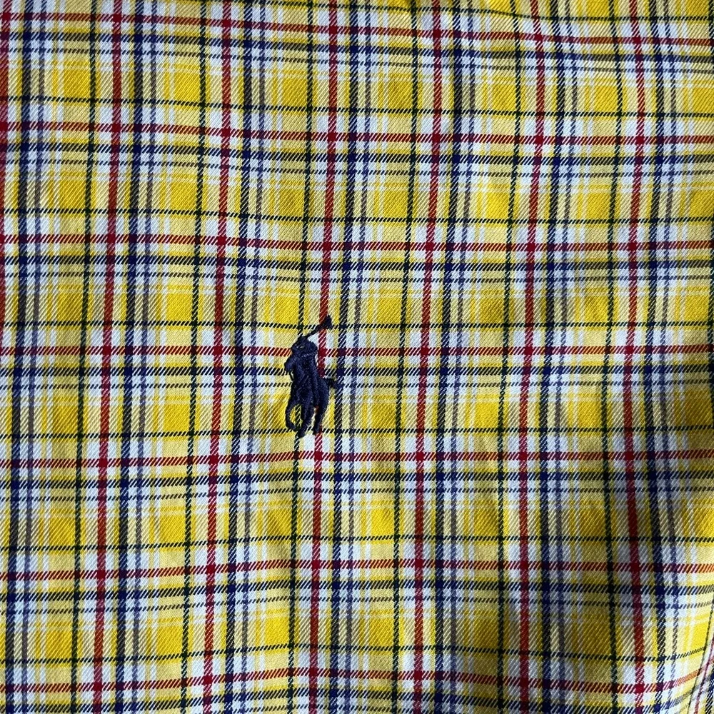 Ralph Lauren Yellow and Blue Casual Button Down Shirt long sleeve size Med