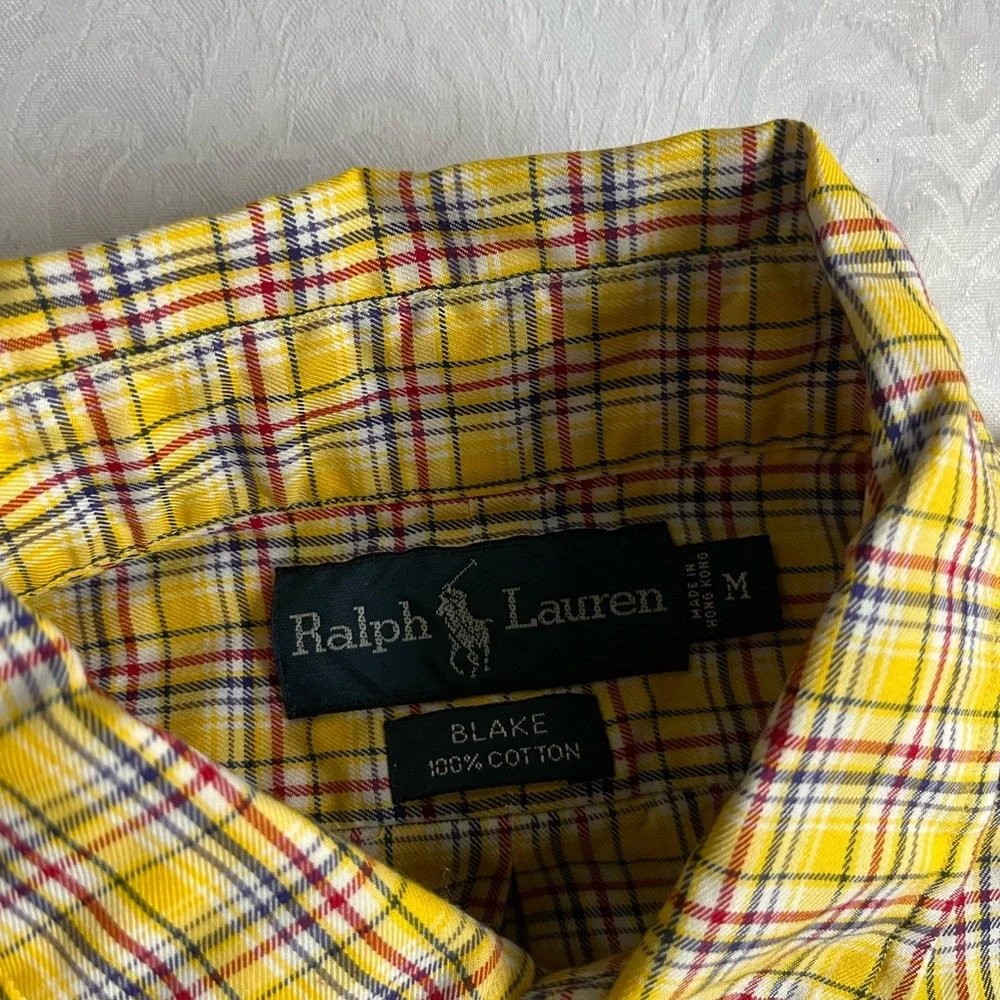 Ralph Lauren Yellow and Blue Casual Button Down Shirt long sleeve size Med