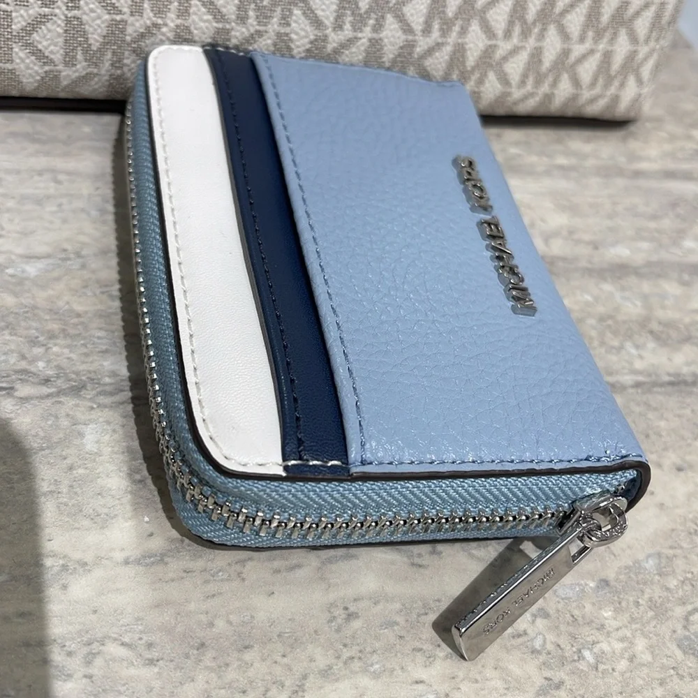 Michael Kors Jet Set Travel Medium Zip Around Color-Block Wallet Pale Blue Mult