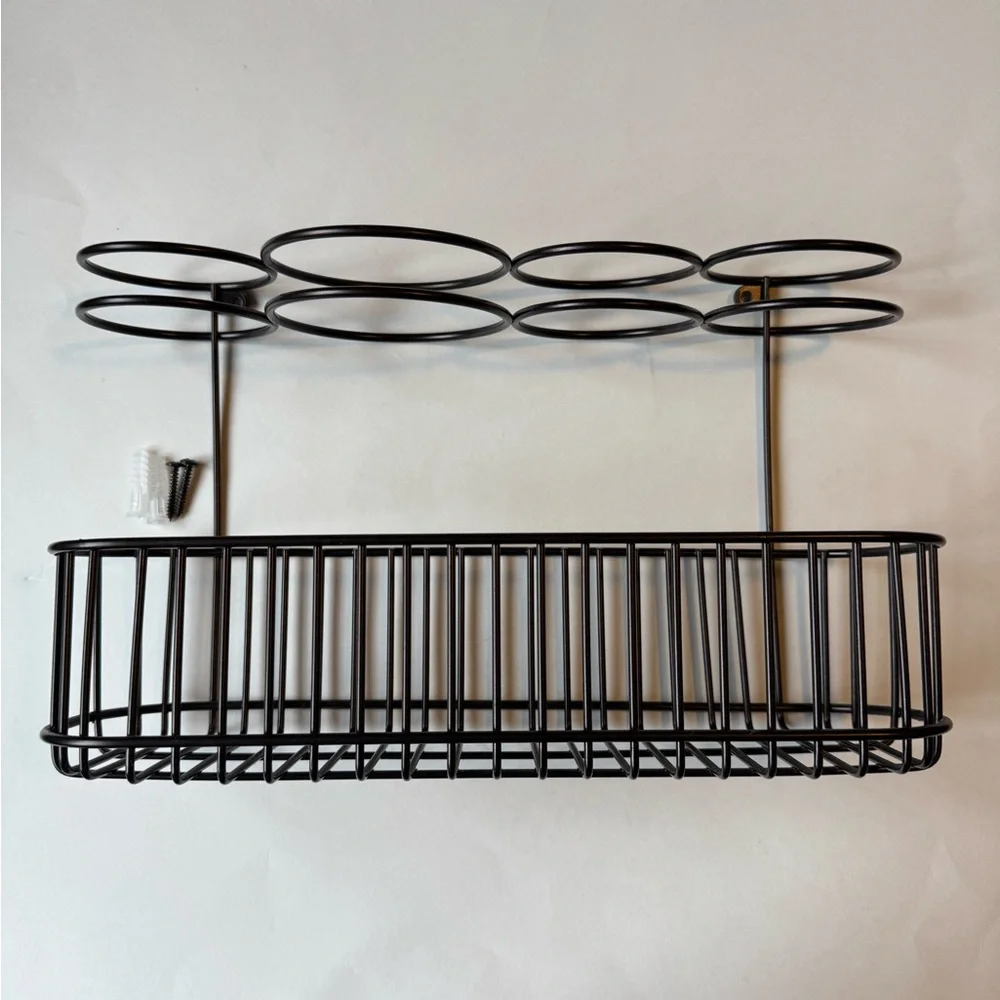 Dark Brown Metal Wall-Mounted Storage Basket