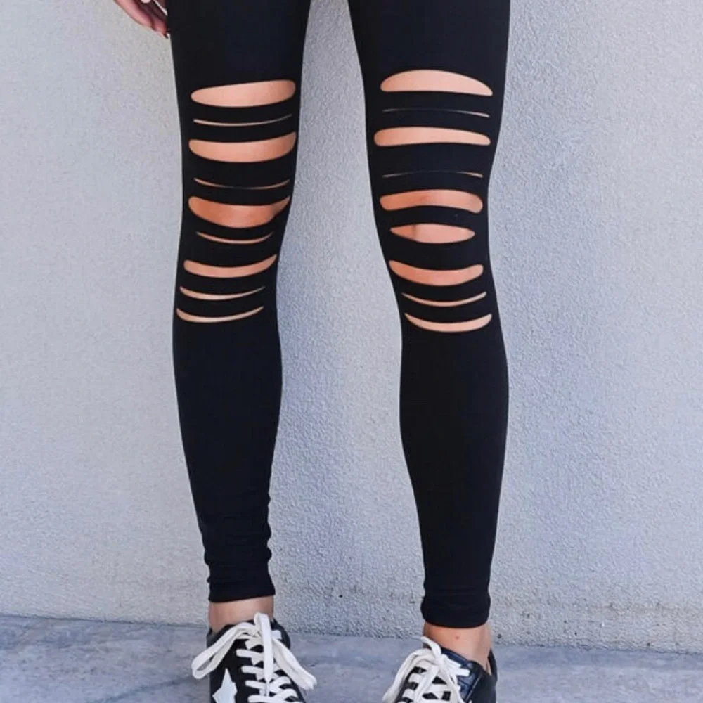 NEW Black Distressed Leggings knee soft grunge