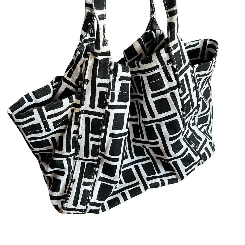 Merona Cotton Tote Bag Black and White Geometric Print