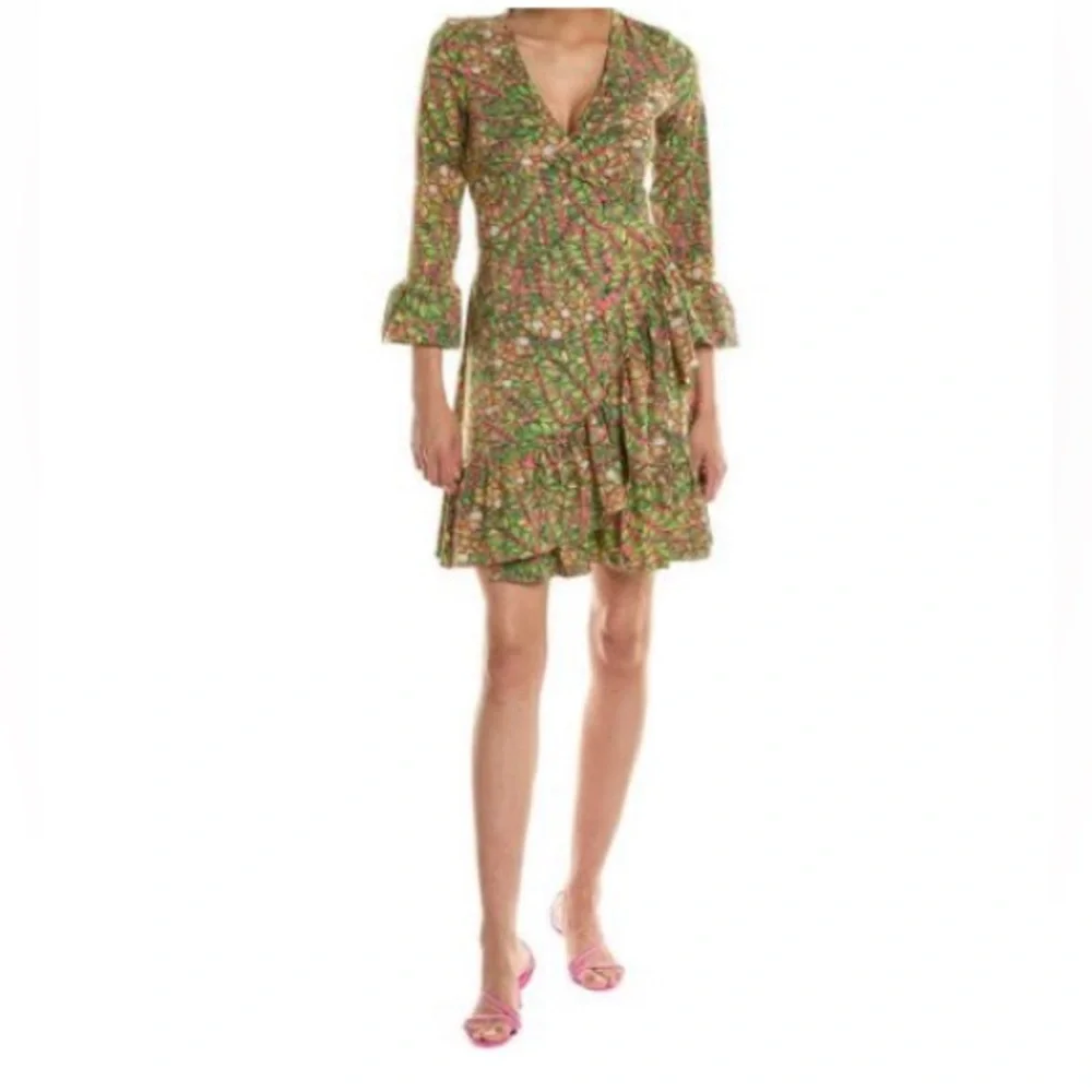 FLORA BEA- Floral Green wrap mini Dress New