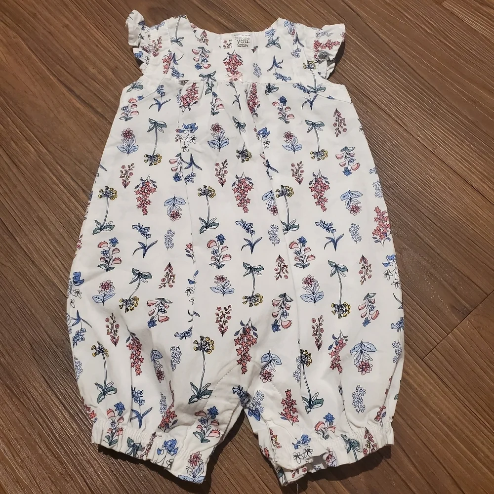 Carters Just One You Baby Girl Floral Jumpsuit Ruffle Sleeveless White Cotton 6M