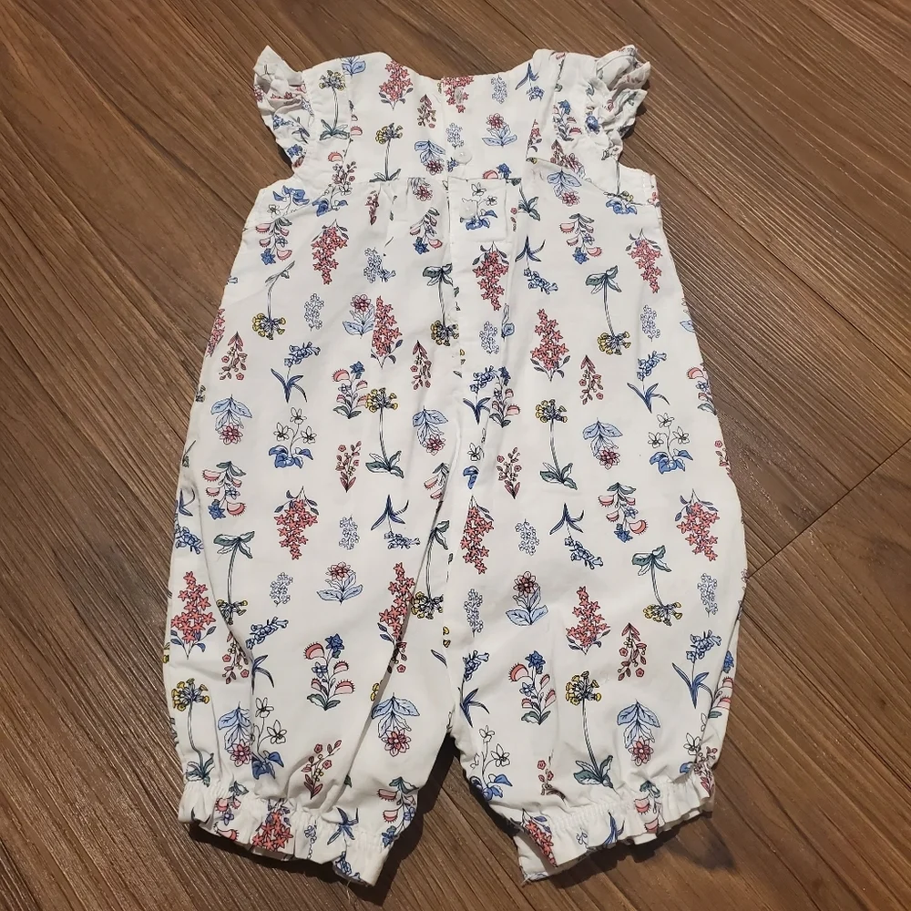Carters Just One You Baby Girl Floral Jumpsuit Ruffle Sleeveless White Cotton 6M