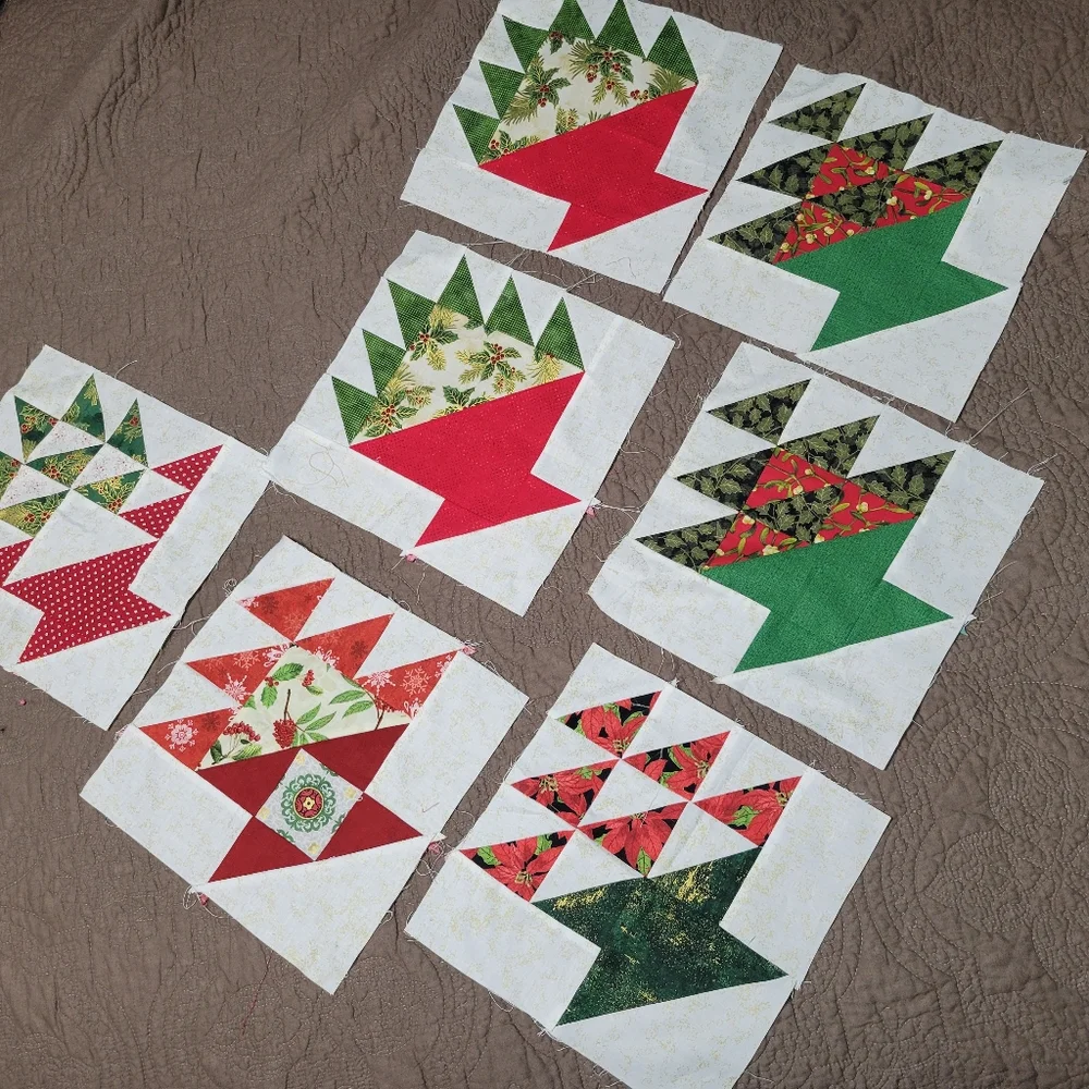 Set of 7 Holiday Quilt Squares holiday basket homemade block quilt squar…
