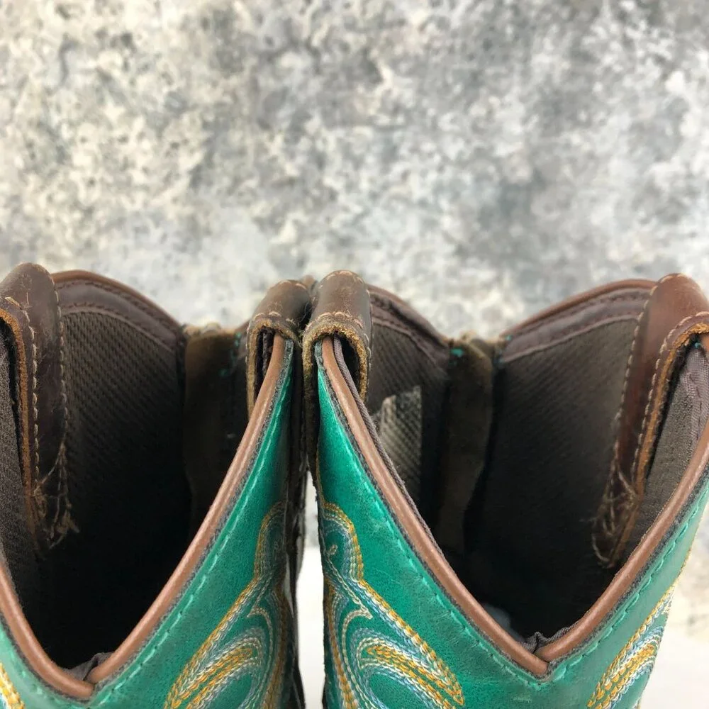 Georgia Boot Kids Size 12M Carbo-Tec LT Brown Turquoise Leather Cowboy Boots