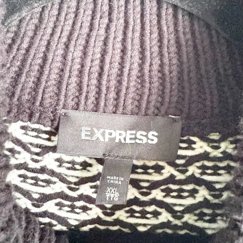 EXPRESS Men's Nordic Fair Isle Holiday Chunky Zip Sweater Cardigan Full Zip XXL