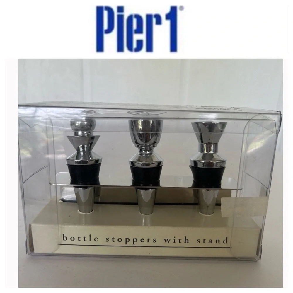 PIER 1 STAINLESS STEEL BOTTLE STOPPERS SET OF THREE NWT