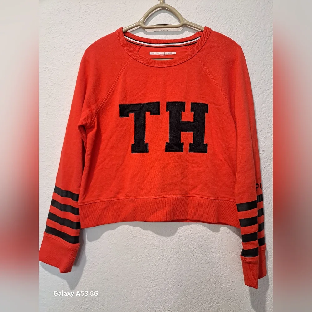 Tommy Hilfiger Red and Black Crew Neck Sweater
