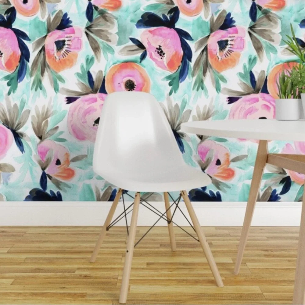 3Rolls Spoonflower Wallpaper Peel & Stick Watercolor Roses Summer Blooms