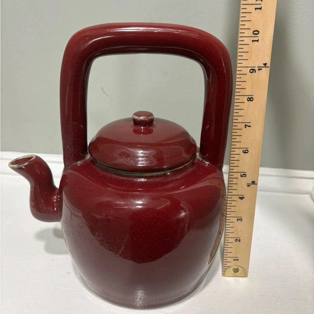 Vintage Artland Ceramic Stoneware Dk Red Tea Kettle Teapot w/ Top