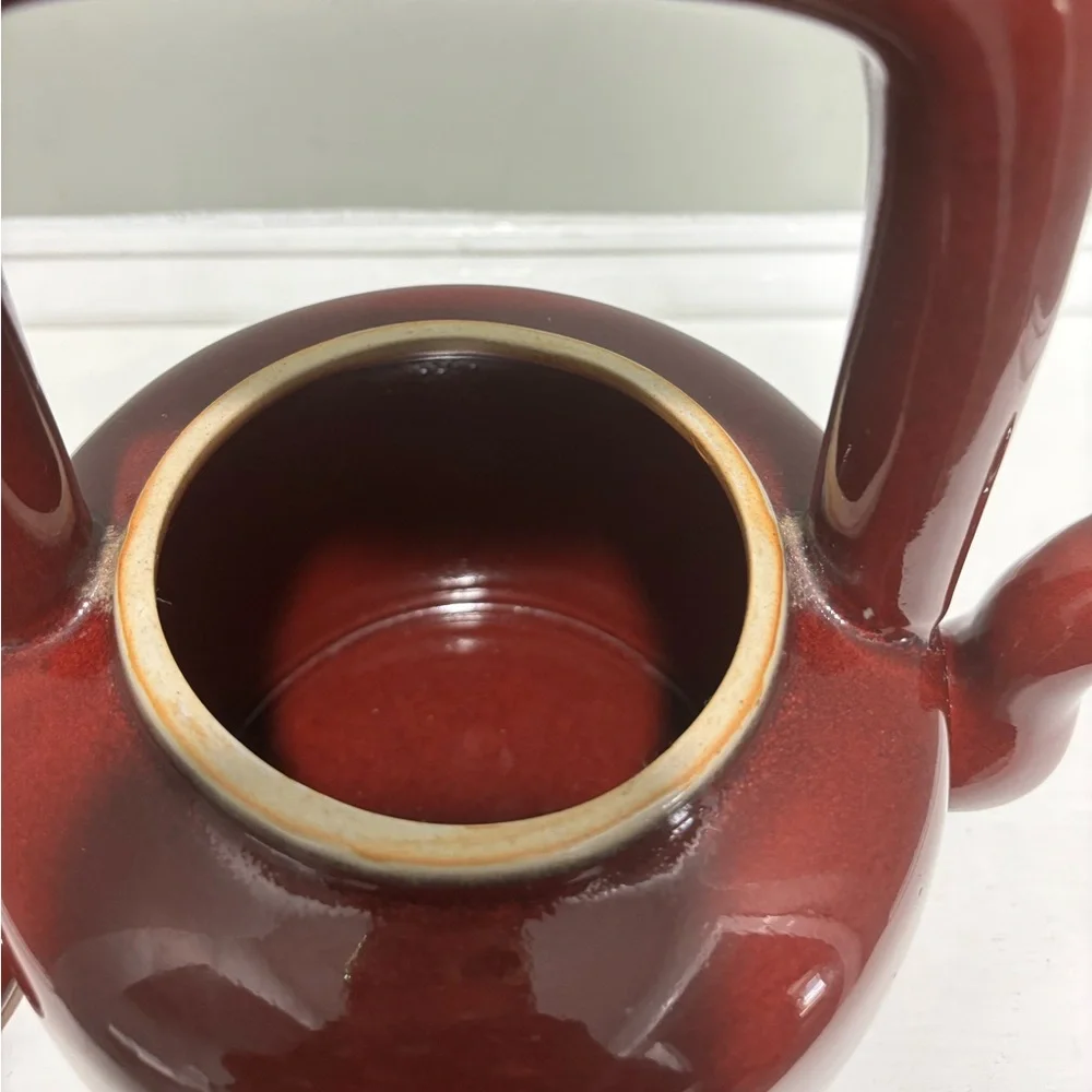 Vintage Artland Ceramic Stoneware Dk Red Tea Kettle Teapot w/ Top