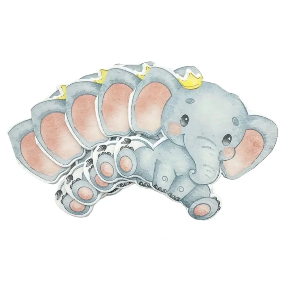 Baby Elephant Shaped Large Paper Napkins for Boy or Girl Baby Shower, 20 ct