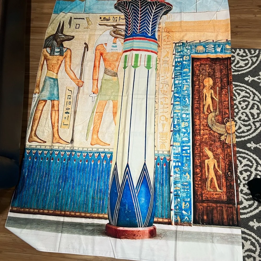 Ancient Egyptian Wall Tapestry with Blue and Brown Accents Reprint
