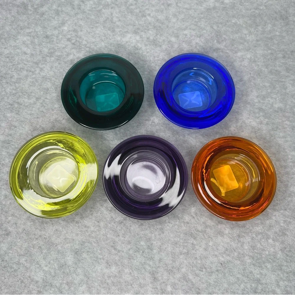 Crate&Barrel Set of 5 Tea Light Candle Holders Lime Amethyst Amber Cobalt Teal