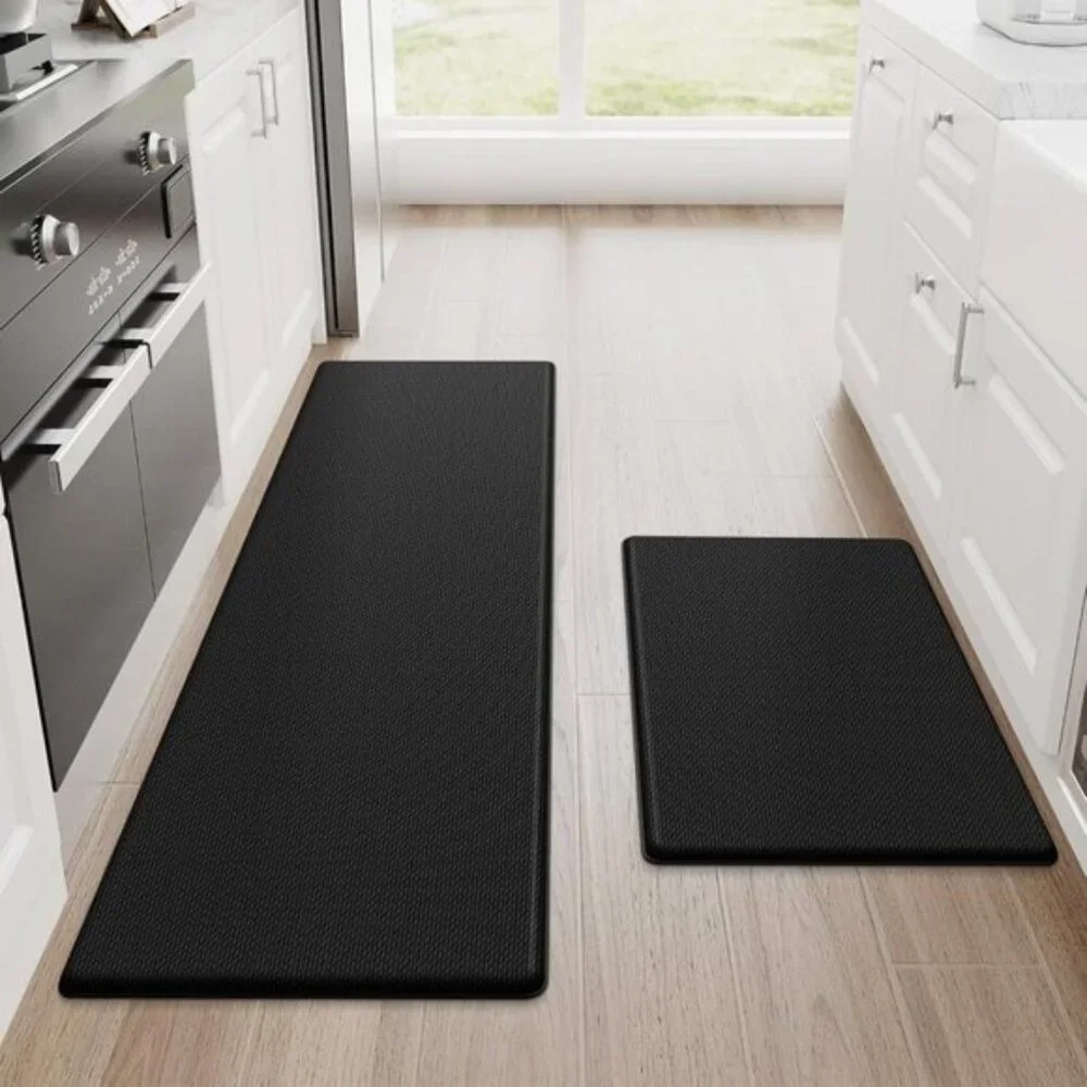 New 2Pcs Cushioned Kitchen Mats, Anti-Fatigue Non-Slip Waterproof Rugs in Black