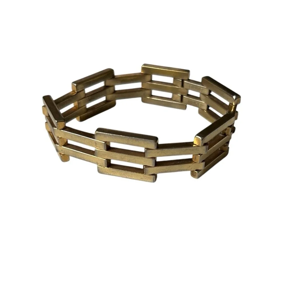 Baru Heavy Chain Link Bracelet Gold Tone Bars Rectangles 7