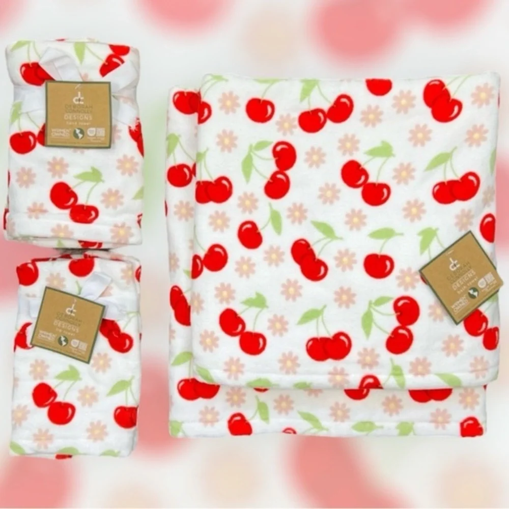 Deborah Connolly - ‘’Cherries’ bath towel set. NWT