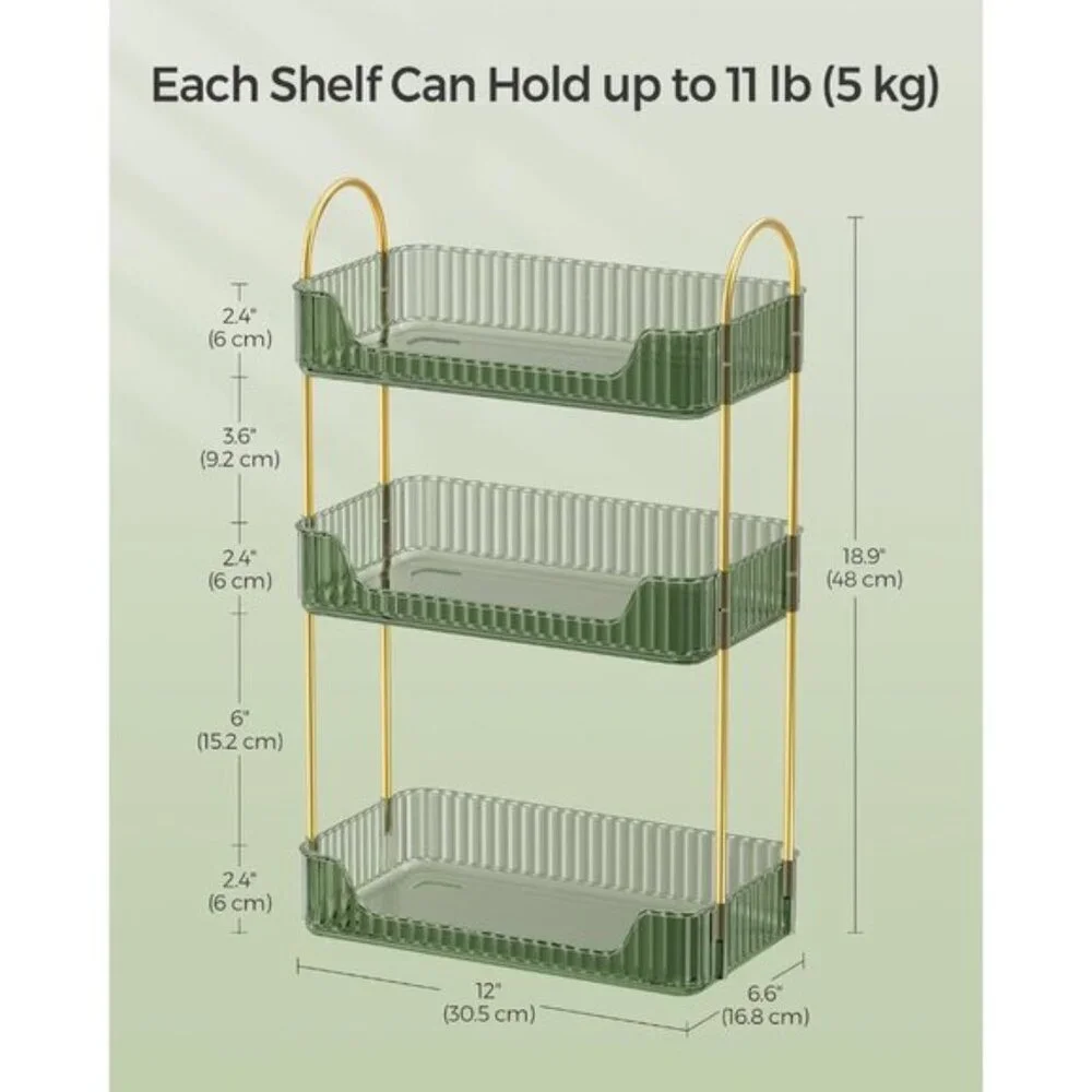 New 3-Tier Pale Green Makeup Organizer with Jewelry Holder for Vanity & Bathroom