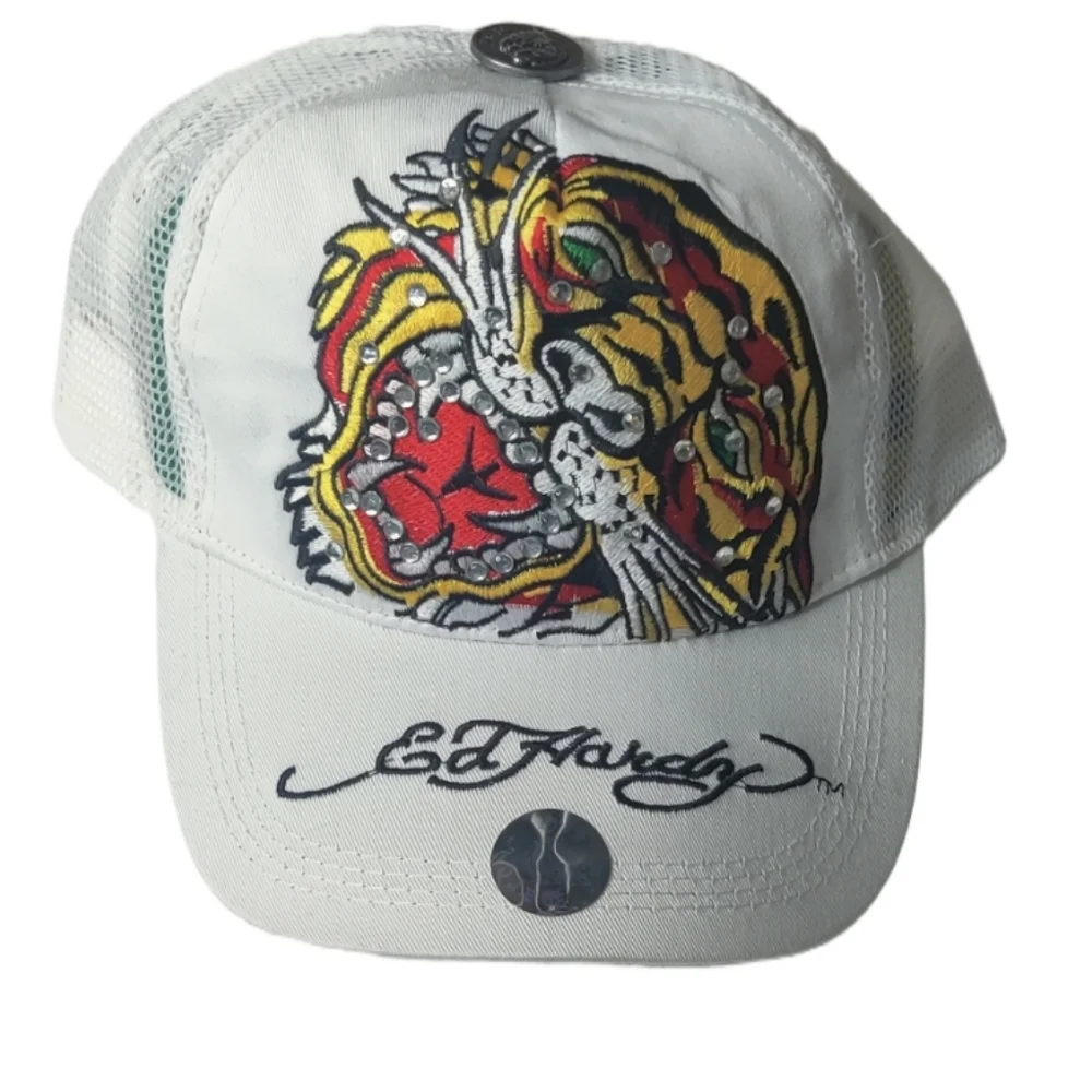 Ed Hardy White Cap with Colorful Tiger Design