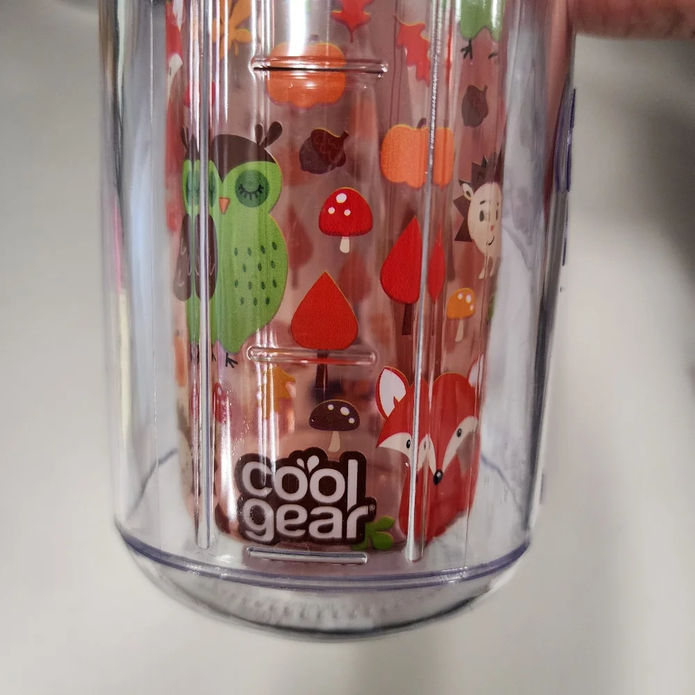 Cool Gear Plastic Mason Jar Fox Forest  Tumbler w/ Straw Insulated 16oz
