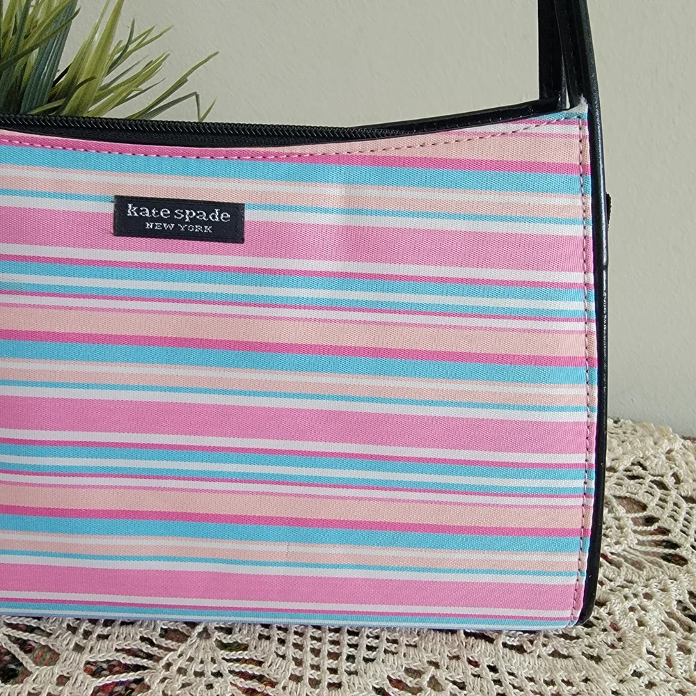 Kate Spade Pink and Blue Striped Shoulder Bag Set