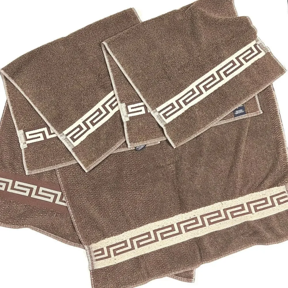 VTG Ralph Lauren Auckland North Island Fair Isle Brown Bath Towel Hand Set Of 3