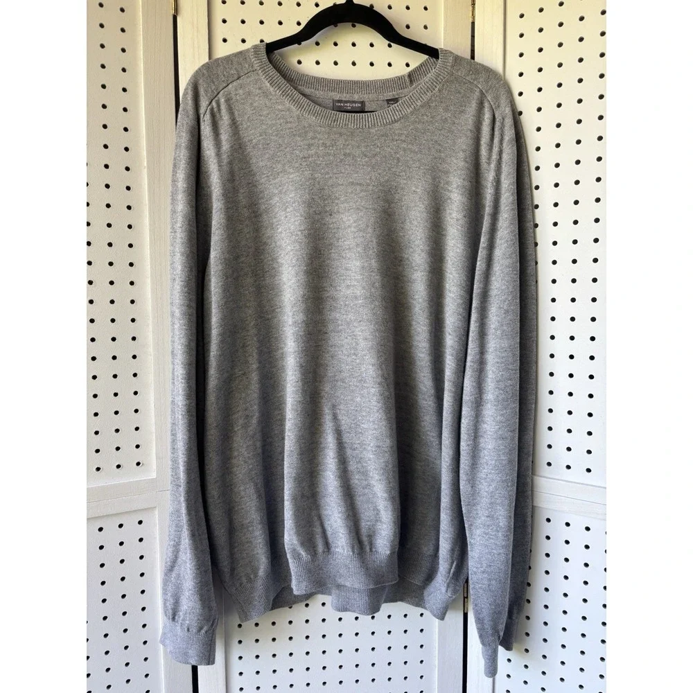 Van Heusen Flex Sweater Pull Over Gray Crewneck Men's Size XXL Cotton Blend