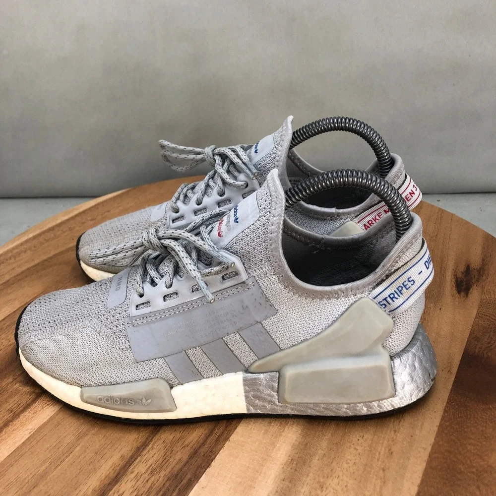 Adidas NMD R1 Running Shoes Gray Knit Lightweight Sneakers Youth Size 4.5
