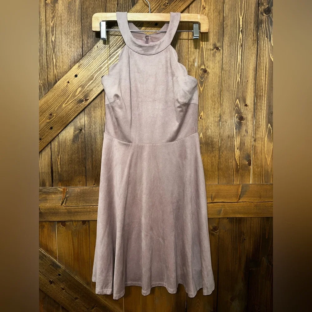 Altar'd State Faux Suede High Neck Sleeveless Mini Dress Dusty Rose Small