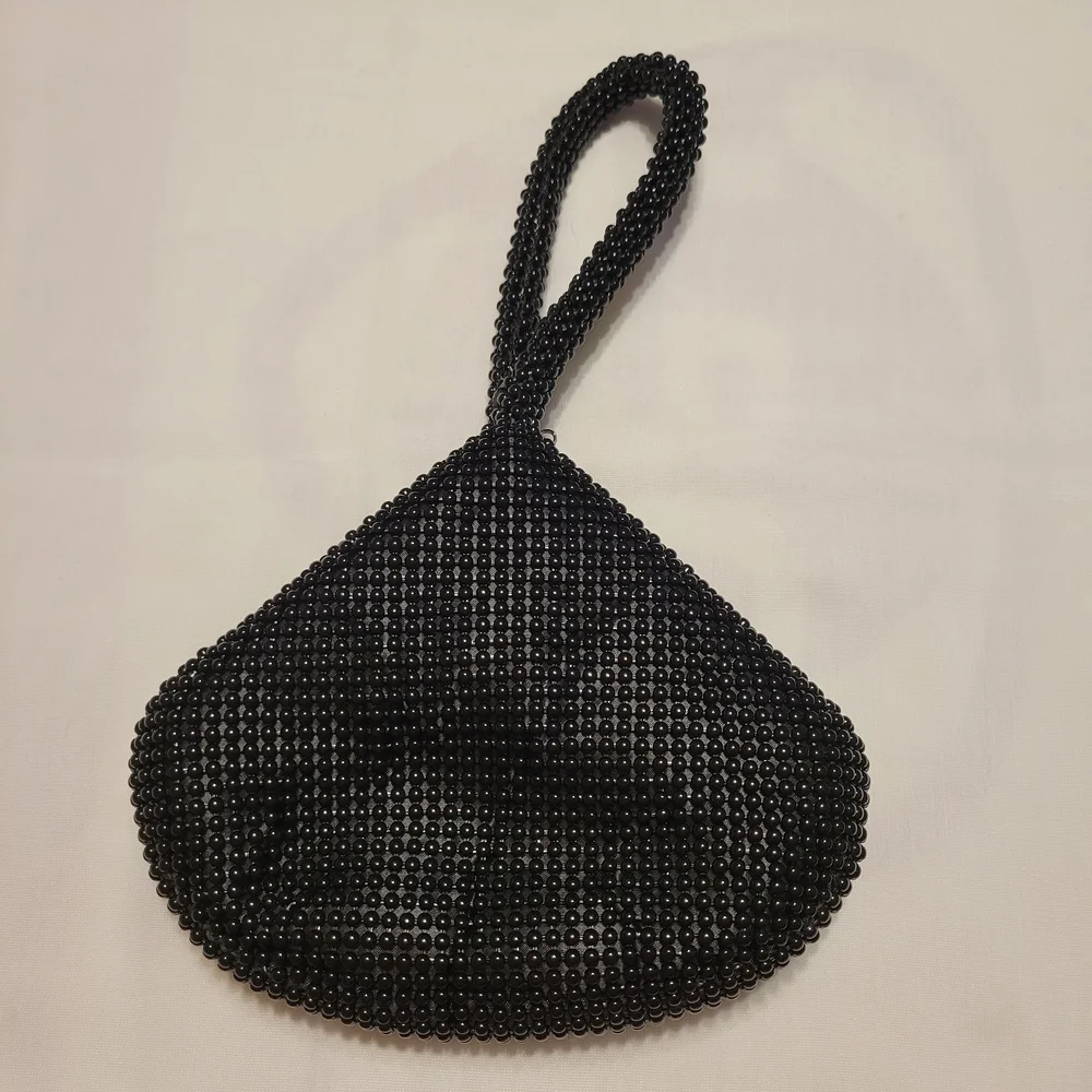 Jessica McClintok Black Beaded Wristlet Clutch
