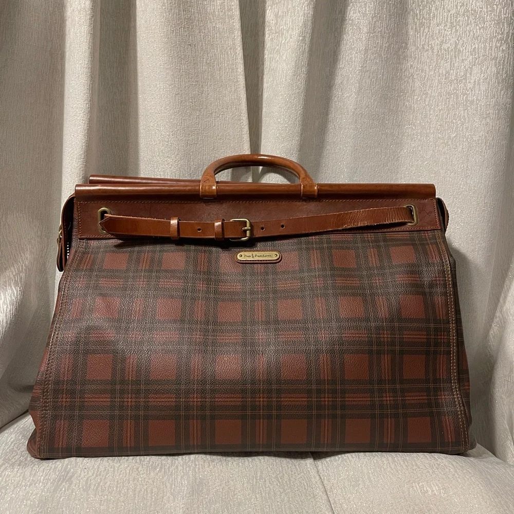 Vintage Polo Ralph Lauren Tartan Plaid Brown and Black Weekend Travel Bag