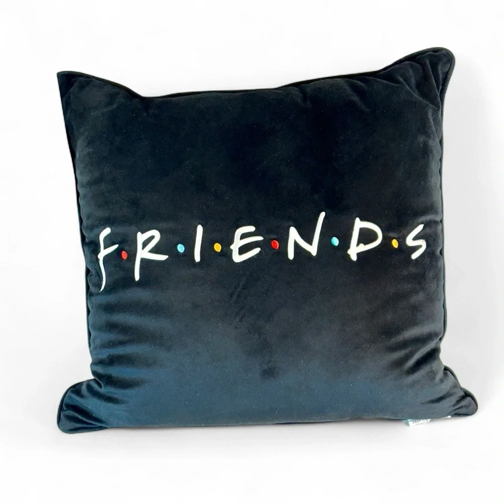 Throw/accent Pillow, Black velour/velvet embroidered letters FRIENDS TV series