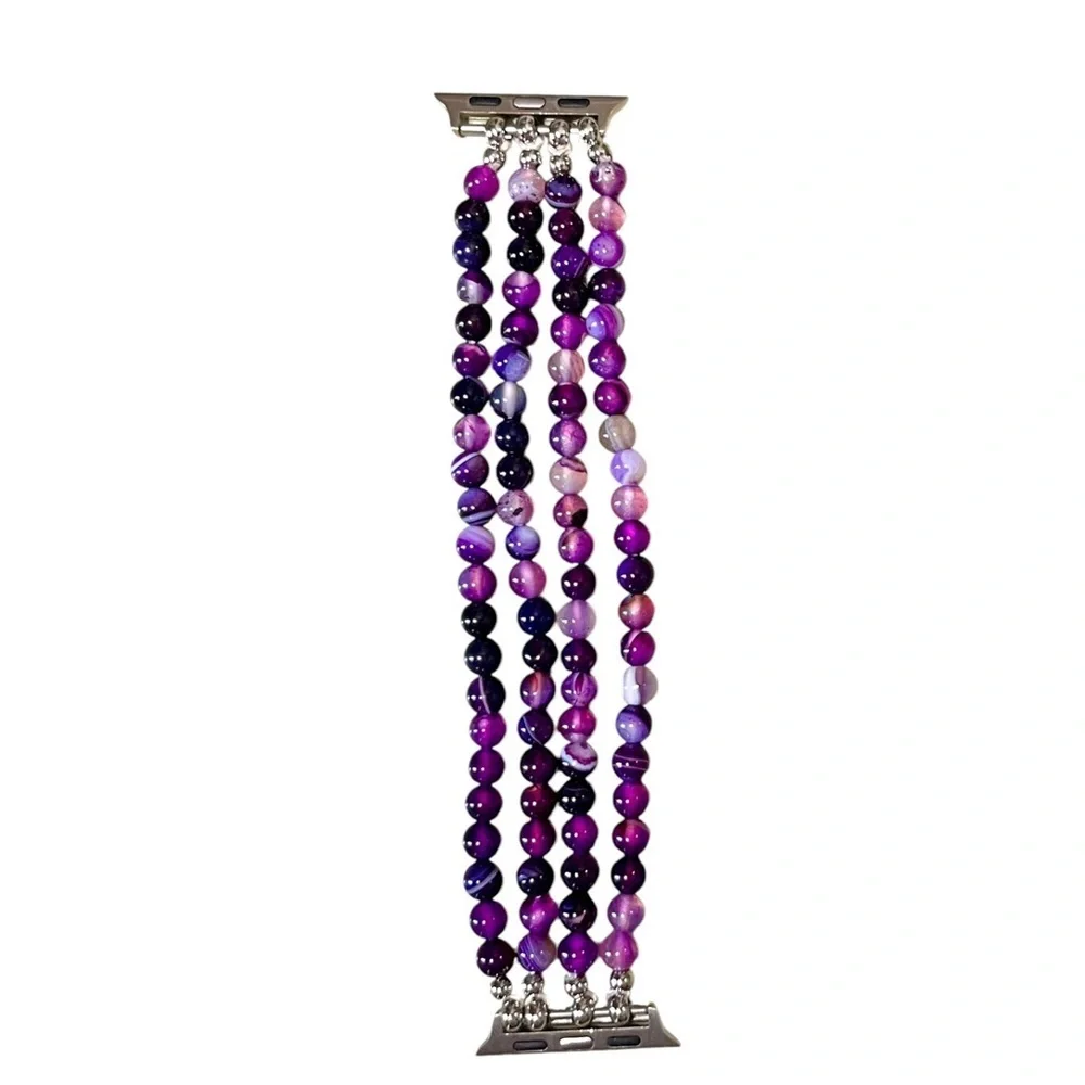 Smartwatch Beaded Bracelet Watch Strap Purple/Silver New