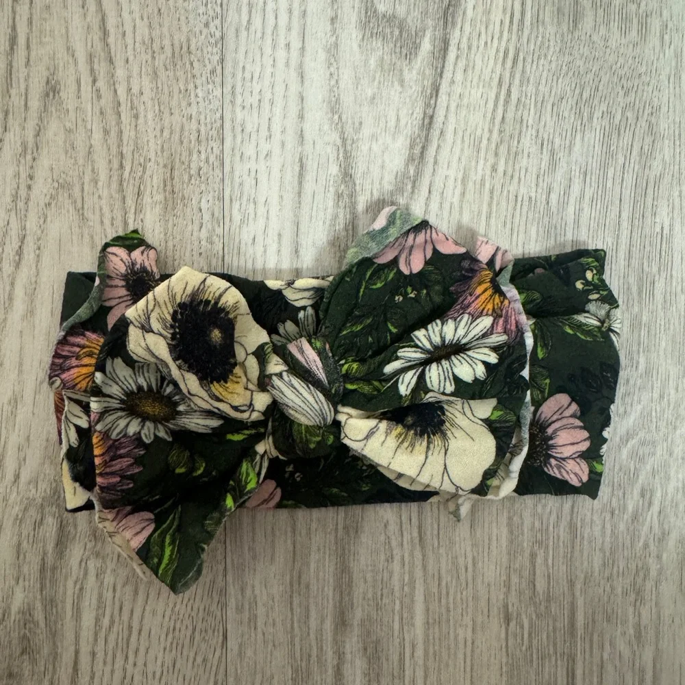 Floral Print Baby Bling FAB Bow - Green and Pink