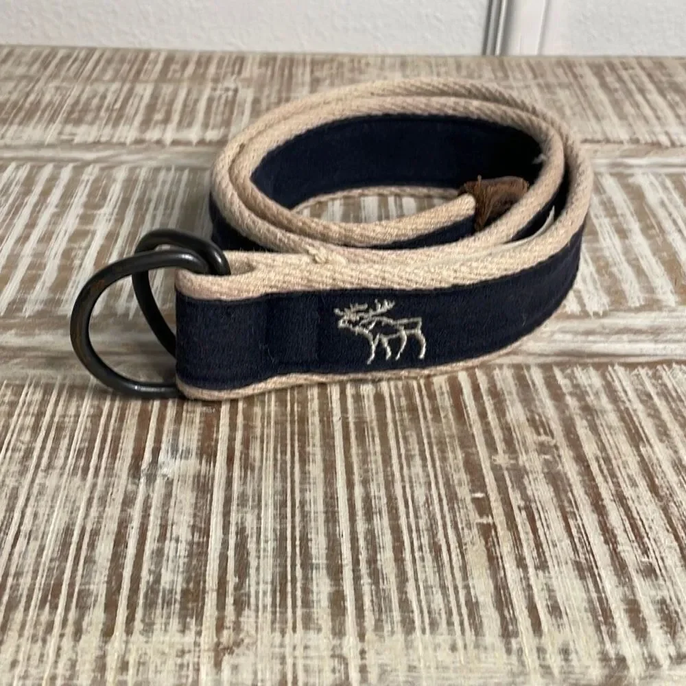 Abercrombie & Fitch Navy & Tan Reversible Belt w/ Moose Logo